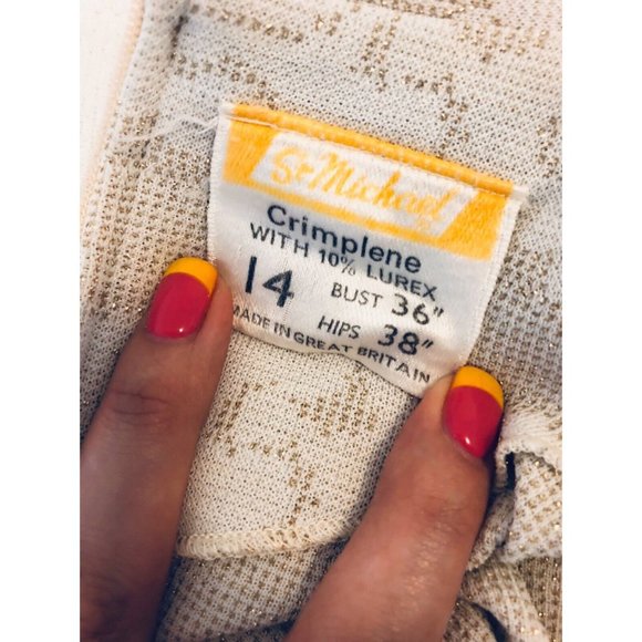 Rare Vintage Mod Style St Michael Cream Dress Gold Detail 60s size 14 UK Medium - Picture 6 of 7